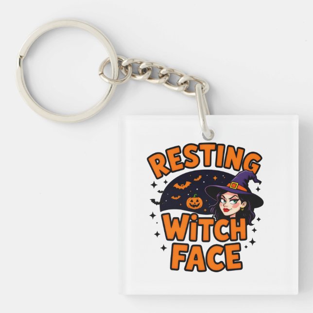 Funny Halloween Witch Design – "Resting Witch Face Key Ring (Front)