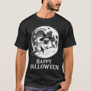 Funny Halloween Witch Pug Moon Trick or Treat Spoo T-Shirt