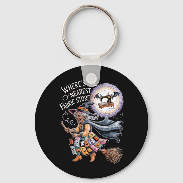 Funny Halloween Witch Sewing and Fabric Lover Key Ring (Front)