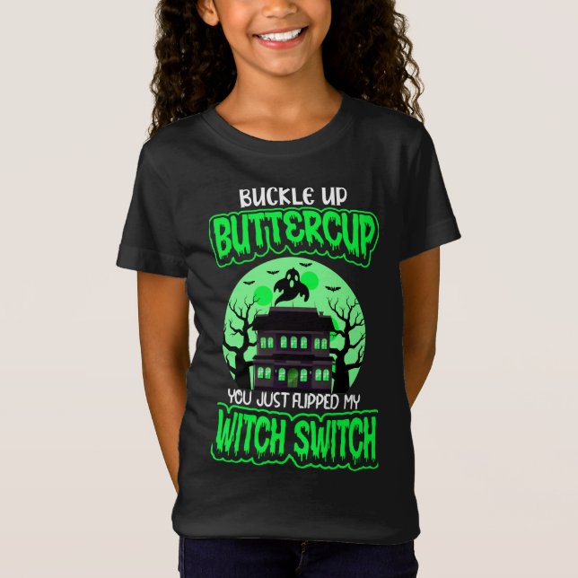 Funny Halloween Witch Switch Neon Green T-Shirt (Front)