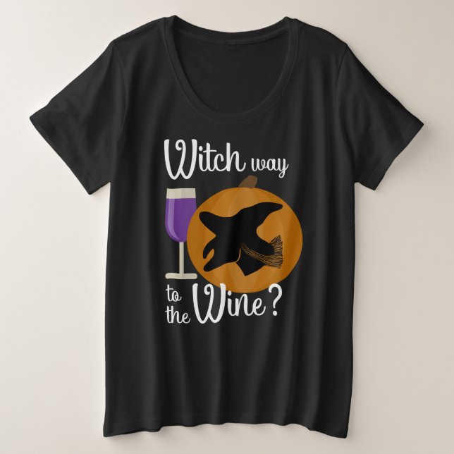 Funny Halloween Witch Way to the Wine Pumpkin Plus Size T-Shirt (Design Front)