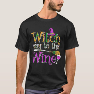 Funny Halloween Witch Way To The Wine Womens Wine T-Shirt