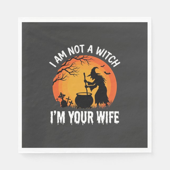 Funny Halloween Witch Wife Cauldron Design Napkin (Front)