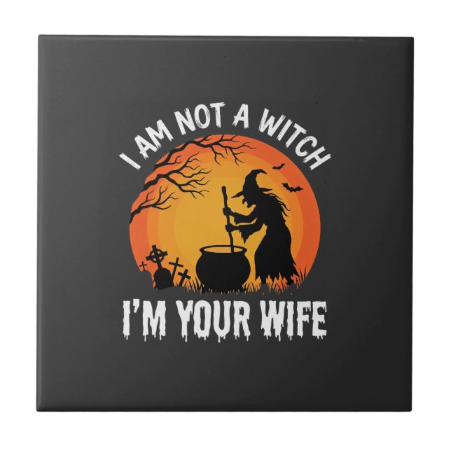 Funny Halloween Witch Wife Cauldron Design Tile (Front)