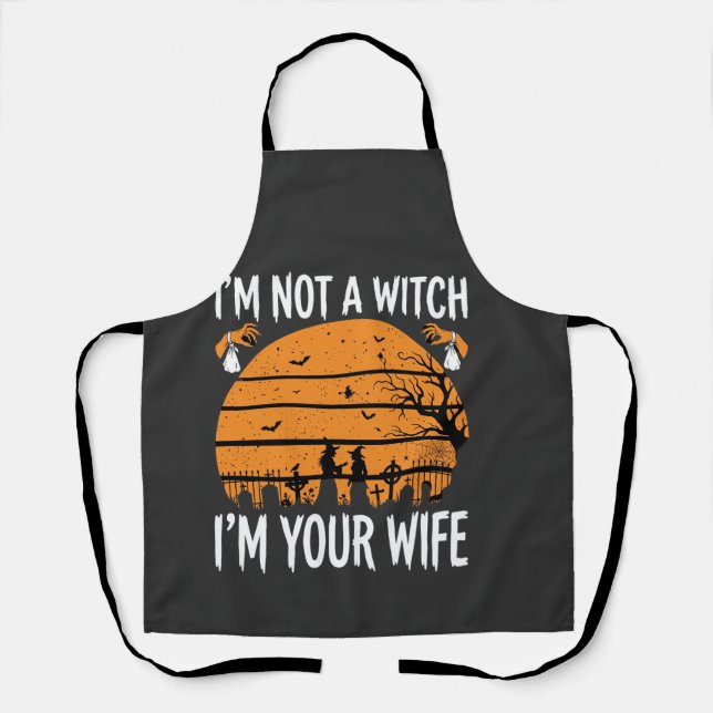 Funny Halloween Witch Wife Graveyard Design Apron (Front)