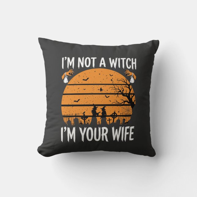 Funny Halloween Witch Wife Graveyard Design Cushion (Front)