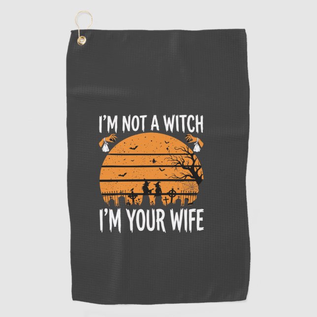 Funny Halloween Witch Wife Graveyard Design Golf Towel (Front)