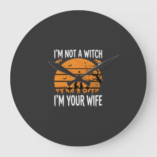 Funny Halloween Witch Wife Graveyard Design Large Clock