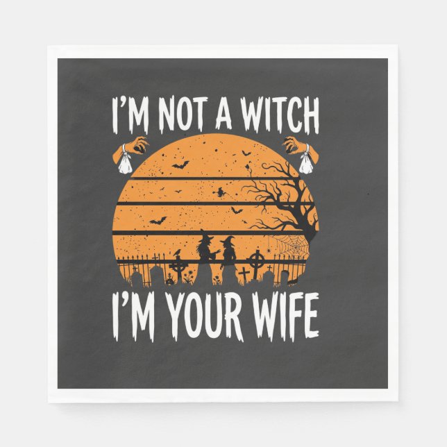 Funny Halloween Witch Wife Graveyard Design Napkin (Front)