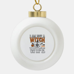 Funny Halloween Witch Wife Skeleton Vintage Shirt Ceramic Ball Christmas Ornament
