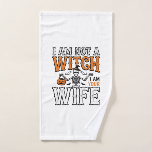 Funny Halloween Witch Wife Skeleton Vintage Shirt Hand Towel