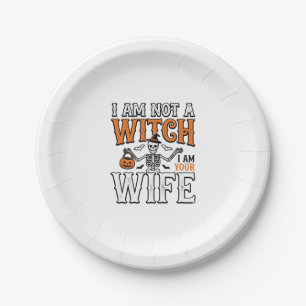 Funny Halloween Witch Wife Skeleton Vintage Shirt  Paper Plate
