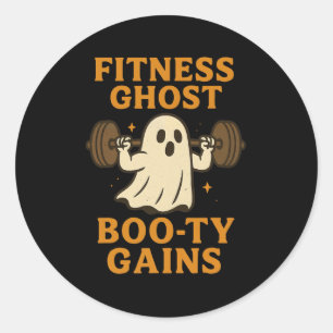 Funny Halloween Workout Ghost Gym Joke For Booty L Classic Round Sticker