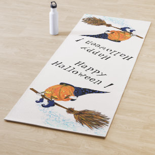 Funny Halloween Yoga Mat Witch Pumpkin Flying