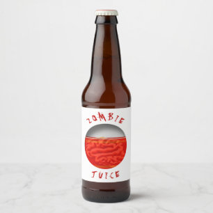 Funny Halloween Zombie Juice Brains Beer Bottle Label