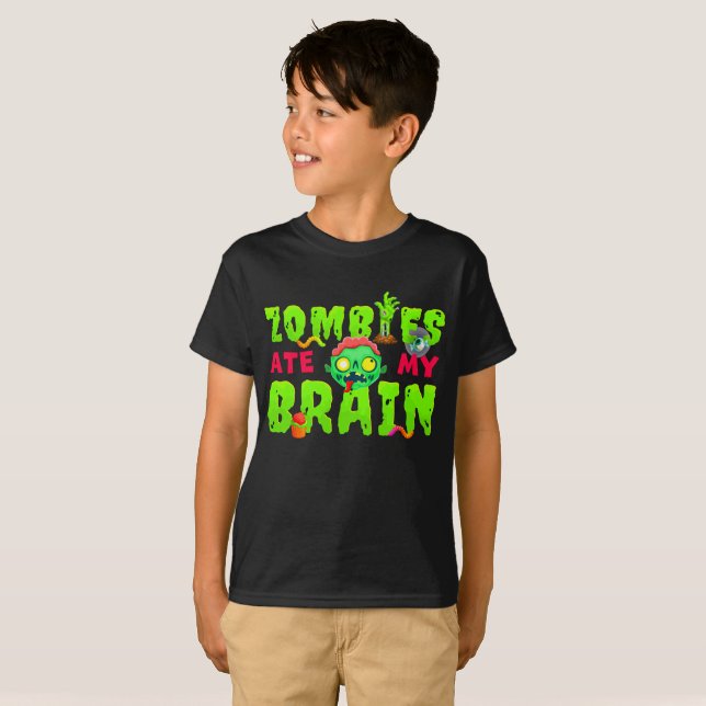 Funny Halloween Zombies Ate My Brain T-Shirt (Front Full)