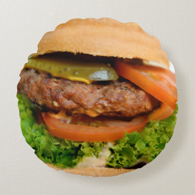 Funny Hamburger Cheeseburger All Over Print Food Round Cushion (Front)