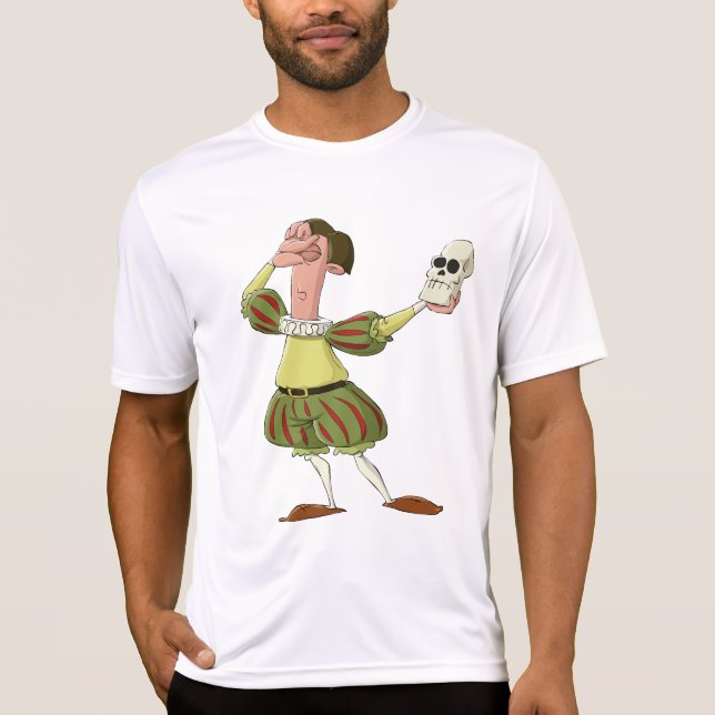 Funny Hamlet Shakespeare Actor Holding Skull T-Shirt (Front)