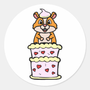 Funny Hamster jumping out of a cake Classic Round Sticker