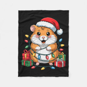 Funny Hamster Santa Hat Animals Lovers Ugly Christ Fleece Blanket