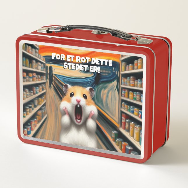 Funny Hamster Screams in the Style of Edvard Munch Metal Lunch Box (Back)