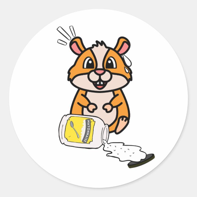Funny hamster spilled mayonnaise classic round sticker (Front)