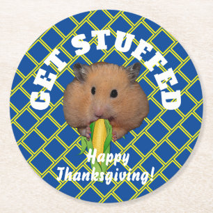 Funny Hamster Thanksgiving Round Paper Coaster