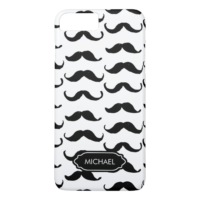 Funny Hand drawn Black white moustache personalise Case-Mate iPhone Case (Back)
