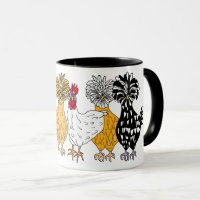 Funny Hand drawn Cartoon Chickens