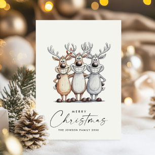 Funny Hand Drawn Christmas Reindeers Holiday Card