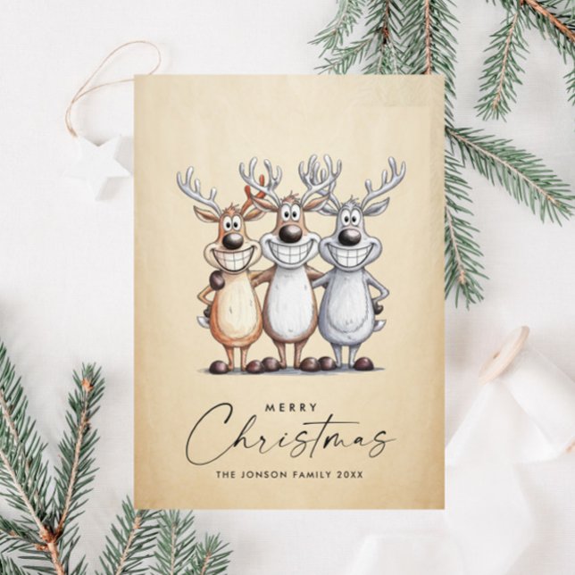 Funny Hand Drawn Christmas Reindeers Holiday Card (Creator Uploaded)