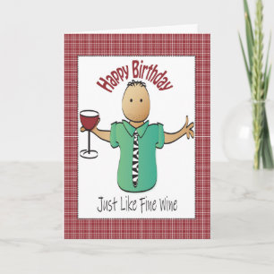 Funny Hand Drawn Wine Birthday Card for Him