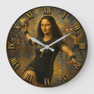 Funny Handball Mona Lisa Handball Player Gift Large Clock