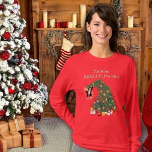 Funny Hang In There Cat in Christmas Tree  T-Shirt