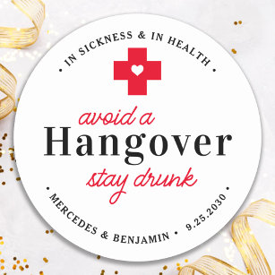Funny Hangover Recovery Kit Custom Wedding Favour Classic Round Sticker