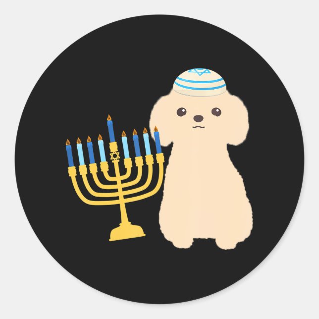 Funny Hanukkah Chanukah Poodle Dog Lover Menorah Classic Round Sticker (Front)
