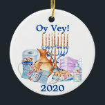 Funny Hanukkah Covid Watercolor Quarantine 2020 Ceramic Tree Decoration<br><div class="desc">This design was created though digital art. It may be personalised in the area provided or customising by changing the photo or added your own words. Contact me at colorflowcreations@gmail.com if you with to have this design on another product. Purchase my original abstract acrylic painting for sale at www.etsy.com/shop/colorflowart. See...</div>