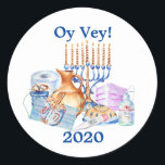 Funny Hanukkah Covid Watercolor Quarantine 2020 Classic Round Sticker<br><div class="desc">This design was created though digital art. It may be personalised in the area provided or customising by changing the photo or added your own words. Contact me at colorflowcreations@gmail.com if you with to have this design on another product. Purchase my original abstract acrylic painting for sale at www.etsy.com/shop/colorflowart. See...</div>