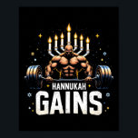Funny Hanukkah Jewish Gym Workout Hannukah Gains  Poster<br><div class="desc">Funny Hanukkah Jewish Gym Workout Hannukah Gains</div>