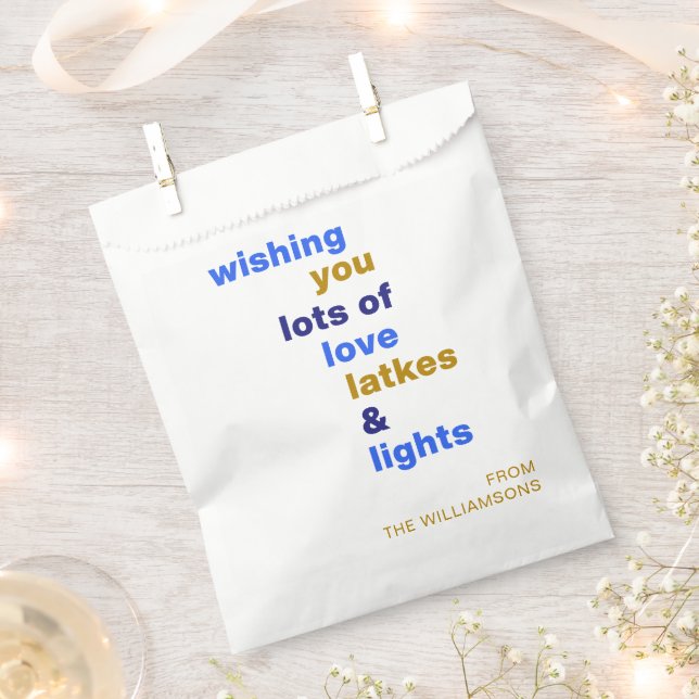 Funny Hanukkah Love Latkes Lights Blue Custom Favour Bags (Clipped)