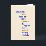 Funny Hanukkah Love Latkes Lights in Blue<br><div class="desc">Funny Hanukkah Love Latkes Lights in Blue Holiday Card</div>