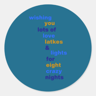 Funny Hanukkah Love Latkes Lights In Blue Classic Round Sticker