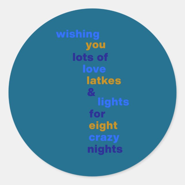 Funny Hanukkah Love Latkes Lights In Blue  Classic Round Sticker (Front)