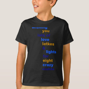 Funny Hanukkah Love Latkes Lights In Blue  T-Shirt