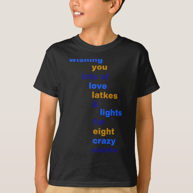 Funny Hanukkah Love Latkes Lights In Blue  T-Shirt (Front)