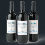 Funny Hanukkah menorah and candles Wine Label<br><div class="desc">Funny Hanukkah illustration, Cute candles characters sitting on Hanukkah menorah</div>
