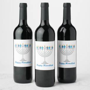 Funny Hanukkah menorah and candles Wine Label