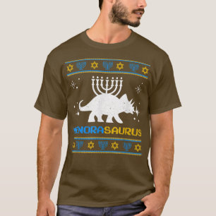 Funny Hanukkah Menorah Saurus Dinosaur Pun Jewish  T-Shirt