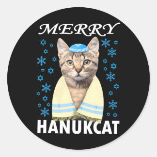 Funny Hanukkah Merry Hanukcat Hanukkah Christmas Classic Round Sticker