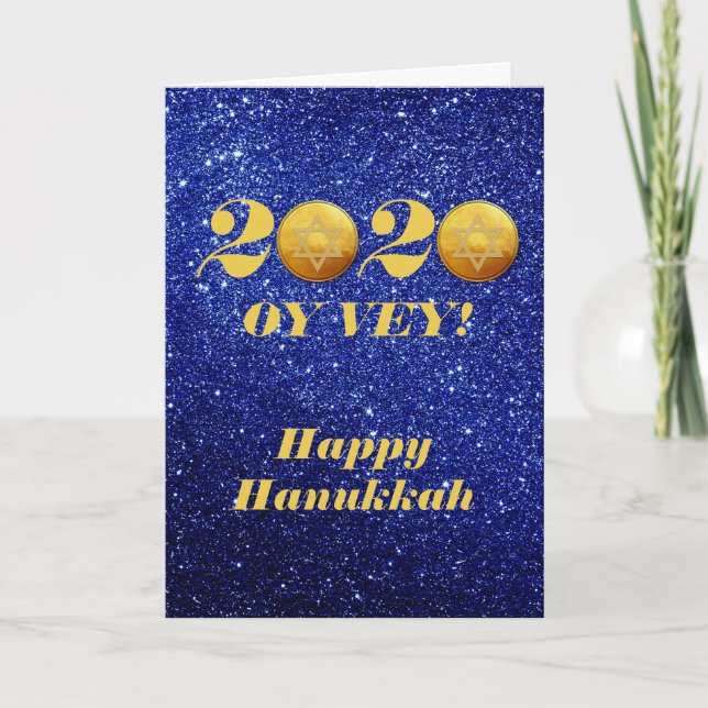 Funny Hanukkah Oy Vey 2020 Gelt Coin glitter Holiday Card (Front)